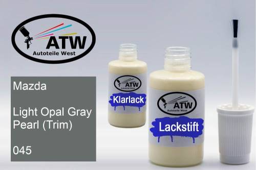 Mazda, Light Opal Gray Pearl (Trim), 045: 20ml Lackstift + 20ml Klarlack - Set, von ATW Autoteile West.